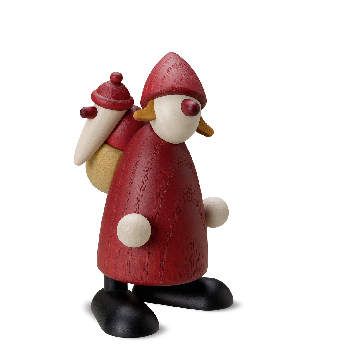 Weihnachtsfrau mit Kind auf Rücken, klein