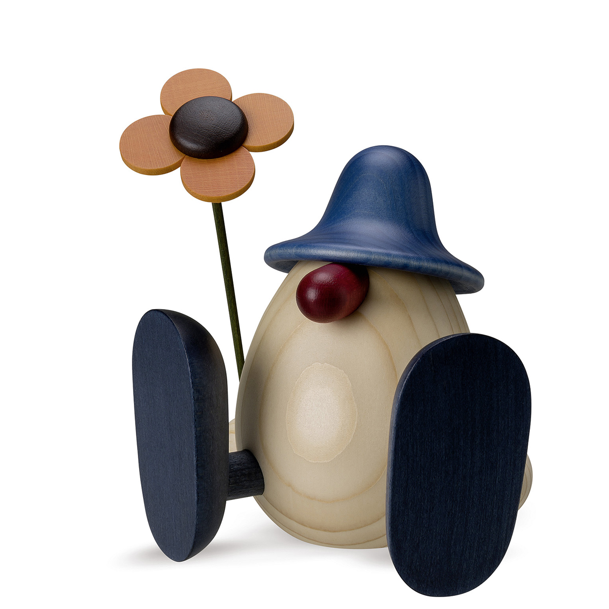 Eierkopf Erwin mit Blume sitzend, blau