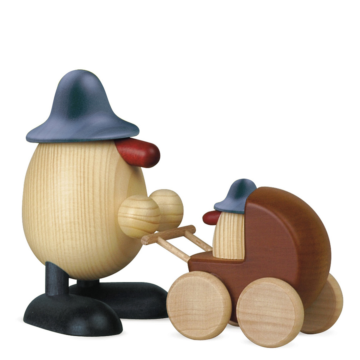 Eierkopf Rudi mit Kinderwagen, blau