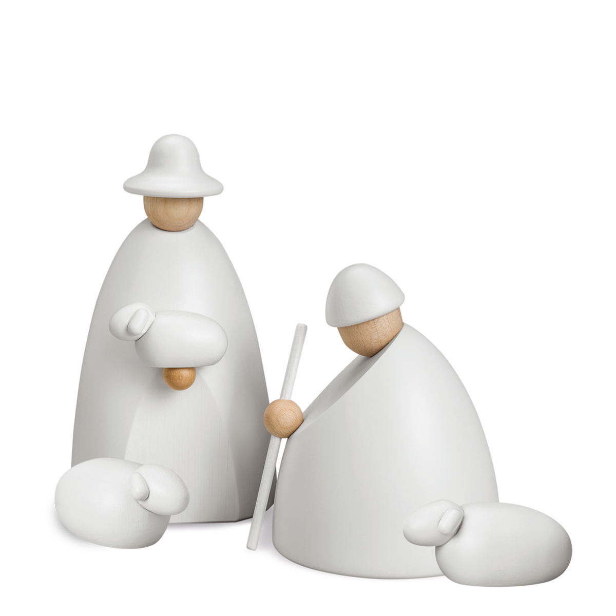 Hirtengruppe mit zwei Schafen, klein, weiß