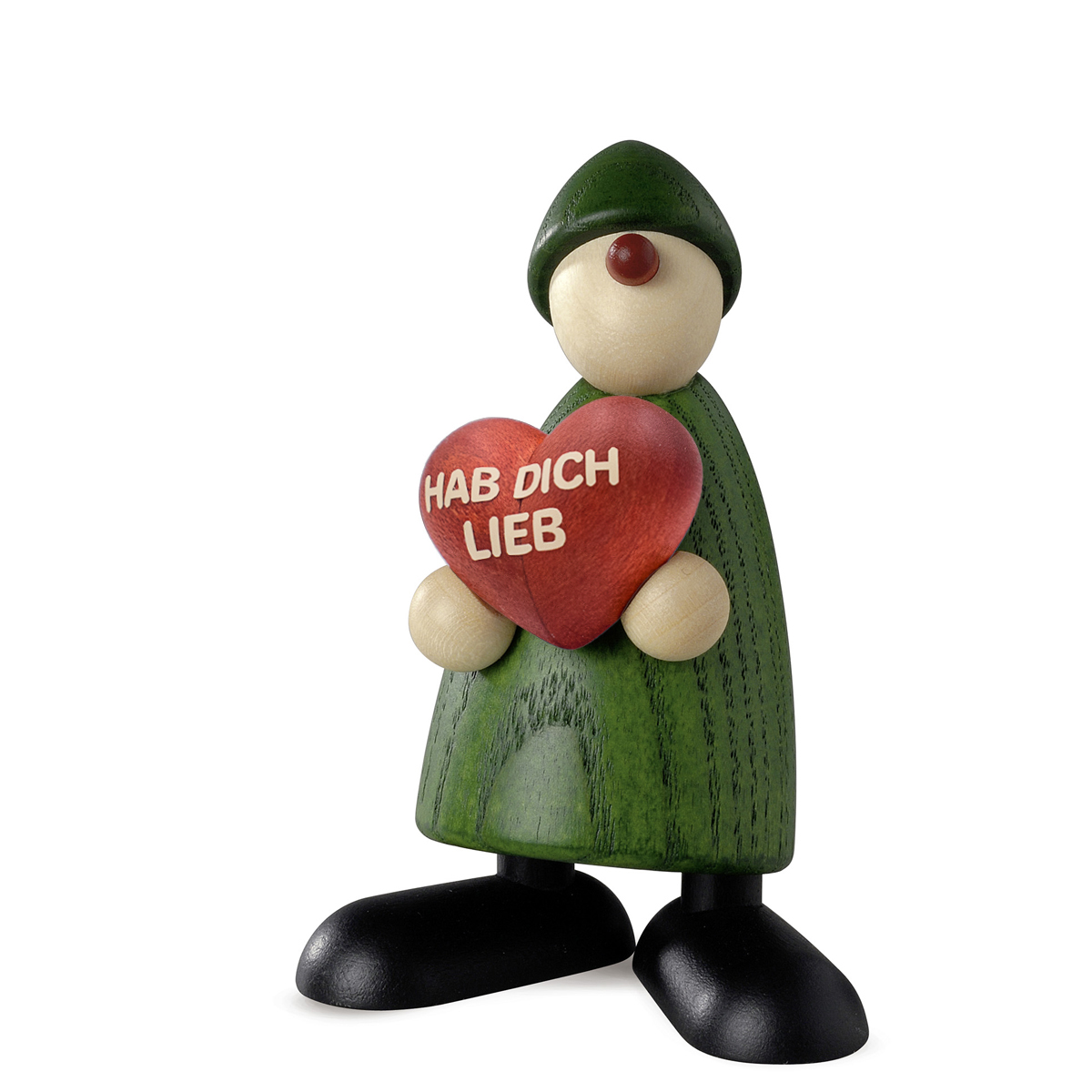 Gratulant Theo mit Herz, grün "HAB DICH LIEB"