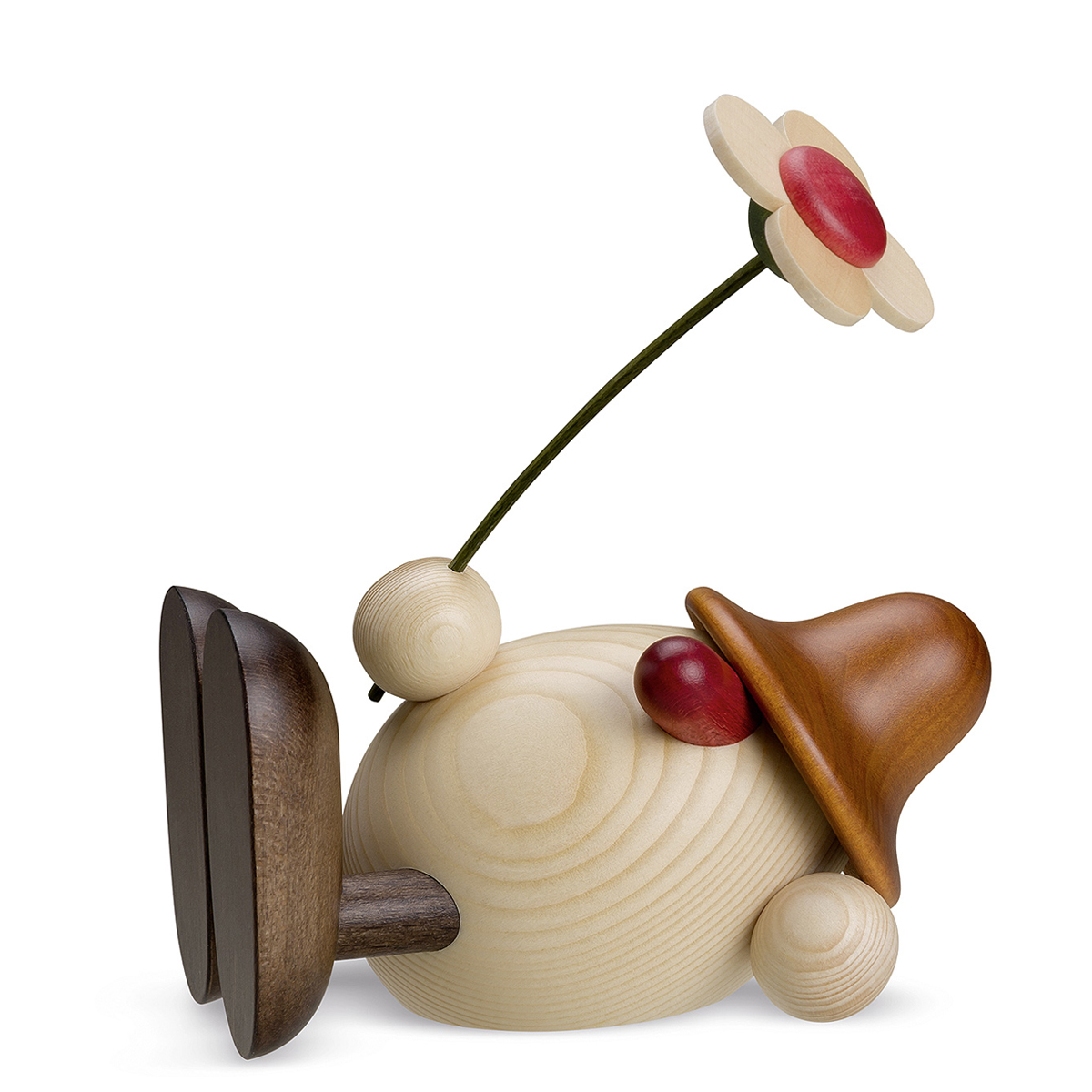 Eierkopf Oskar mit Blume liegend, braun