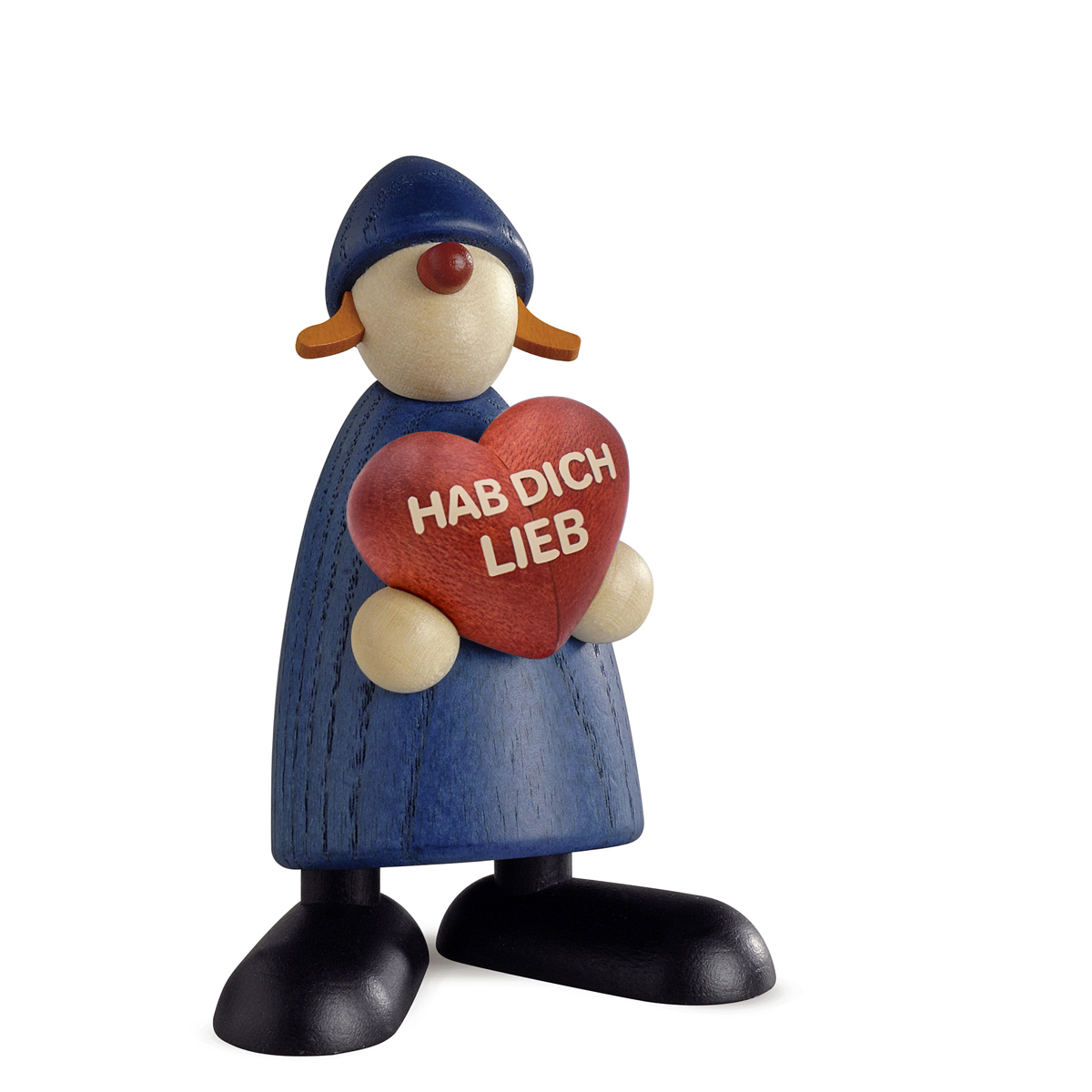 Gratulantin Thea mit Herz, blau "HAB DICH LIEB"