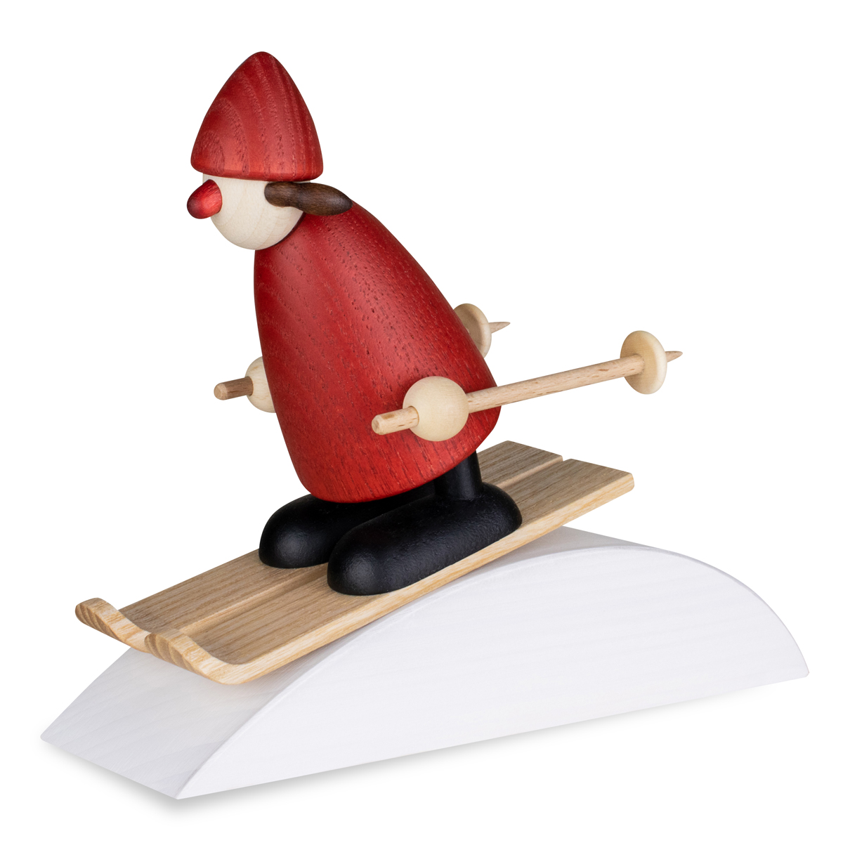 Weihnachtsfrau auf Ski mit Schneehügel, klein