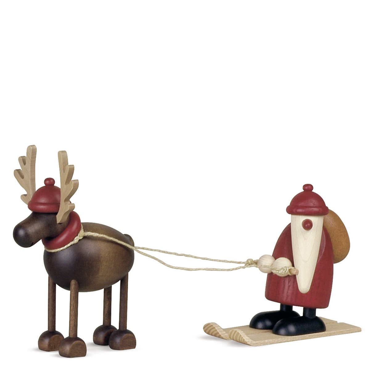 Rentier Rudolf mit Weihnachtsmann auf Ski, klein